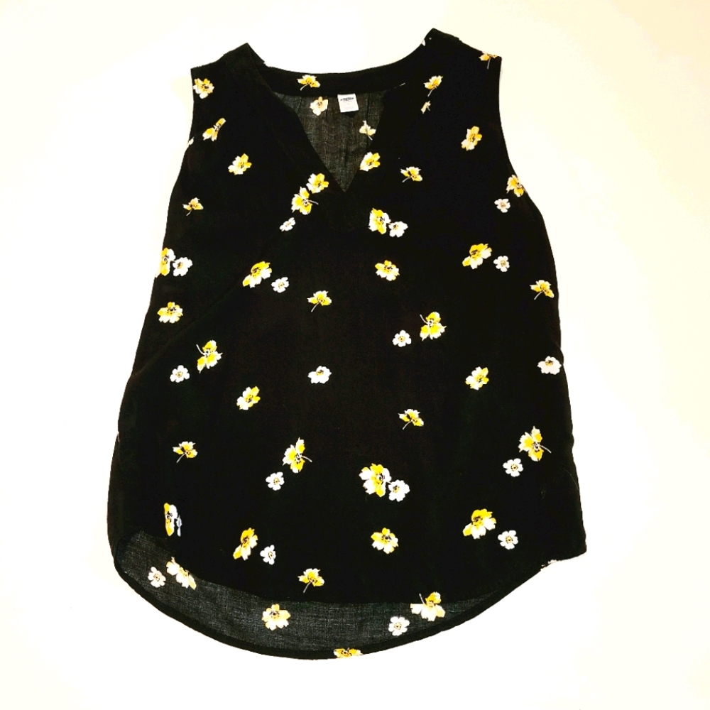 Old navy yellow and black floral sleeveless blouse